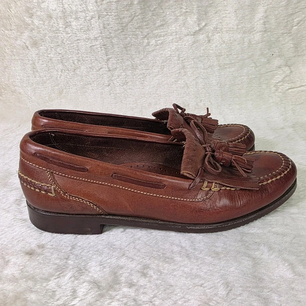VTG Cole Haan Kiltie Tassel Loafers Brown Leather Handsewn Mens 9.5 M NO WEAR